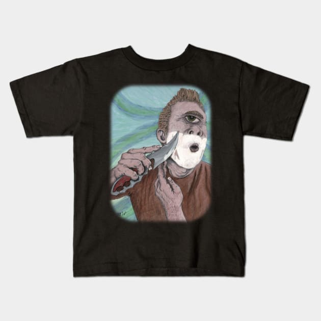 Cyclops Knife Shaving Fantasy Art Kids T-Shirt by Helms Art Creations